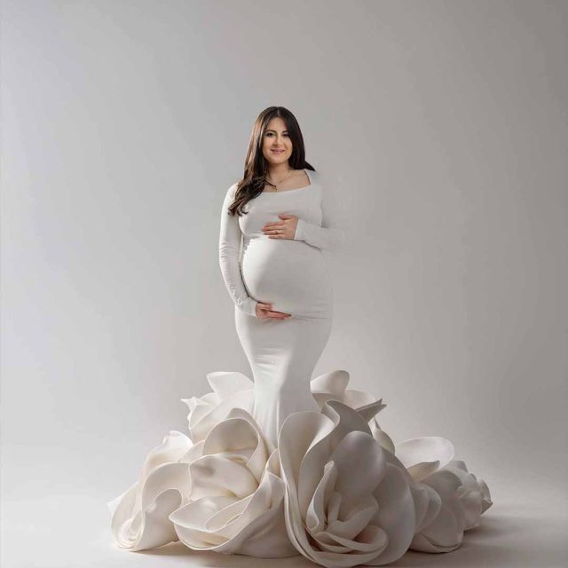 studio photography birthday photo video content crreation maternity AI elegant fancy floral dress branding newborn