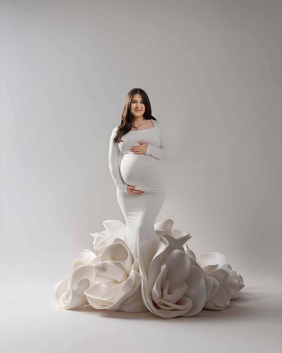 studio photography birthday photo video content crreation maternity AI elegant fancy floral dress branding newborn